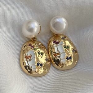 Ramla Gold Butterfly Earrings with Pearls